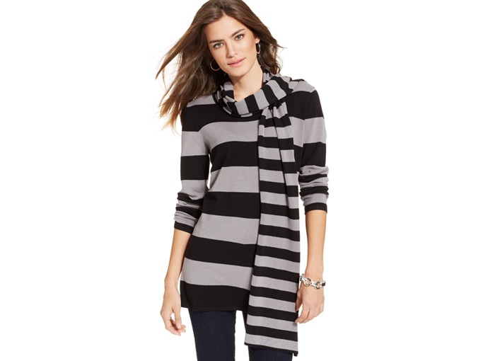 Cable & Gauge Striped Sweater With Scarf